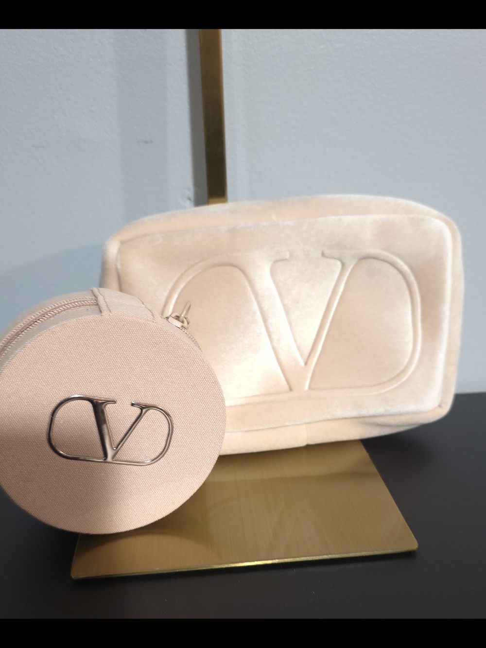 Valentino Blush Pink Velvet Cosmetic Pouch Duo (VIP Items)